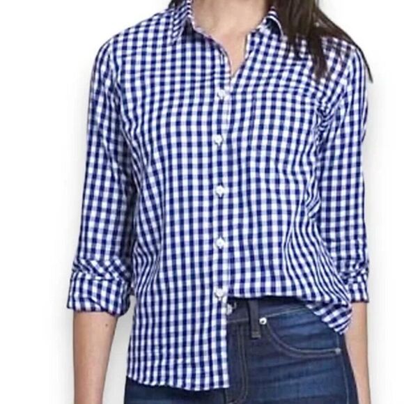Untuckit Belleza Button Down Shirt Women's Size 4 Navy and  White  gingham NWT - Picture 3 of 8